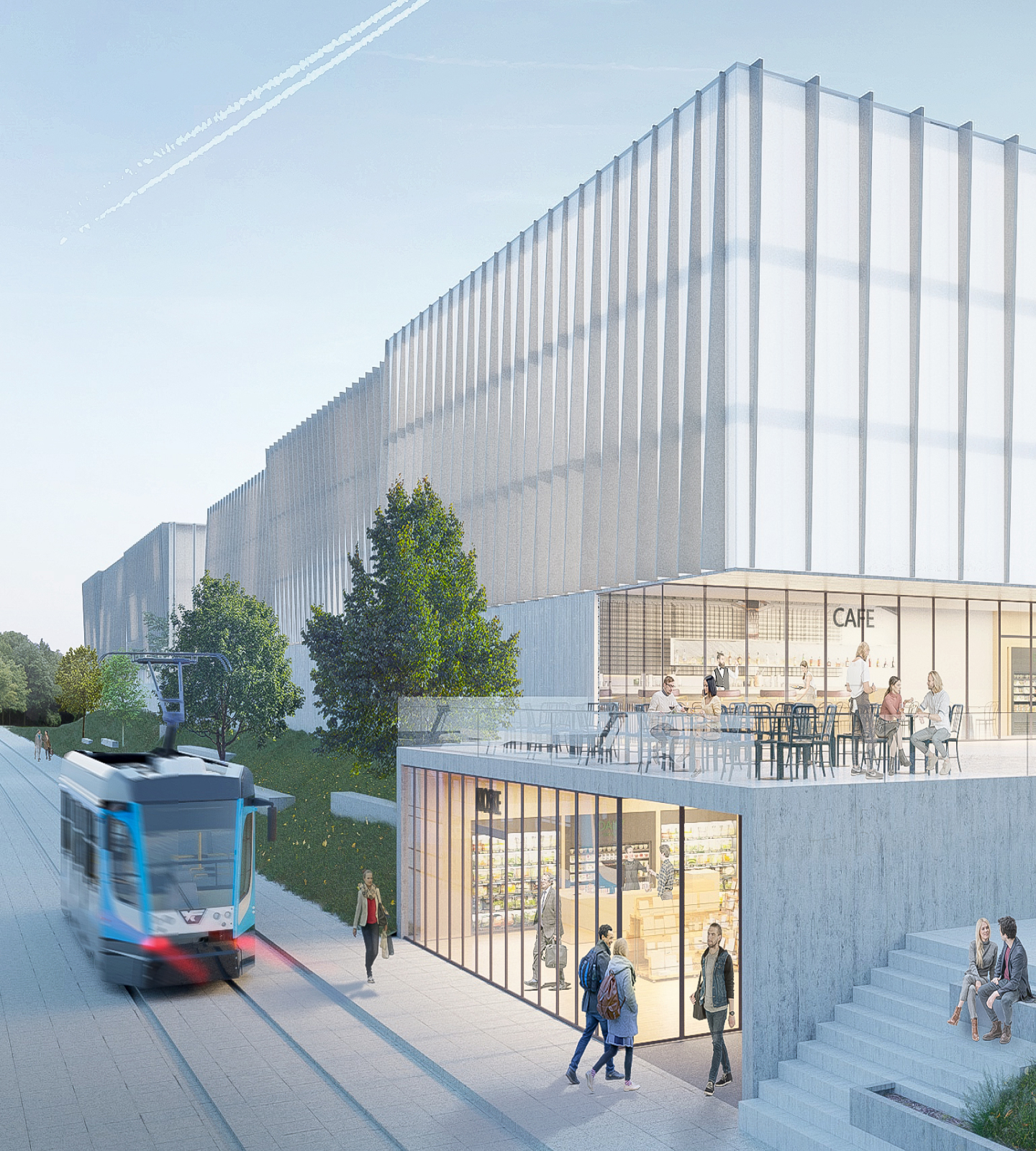 tram devant le bâtiment POLYPRIME